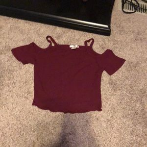 Burgundy off shoulder crop top
